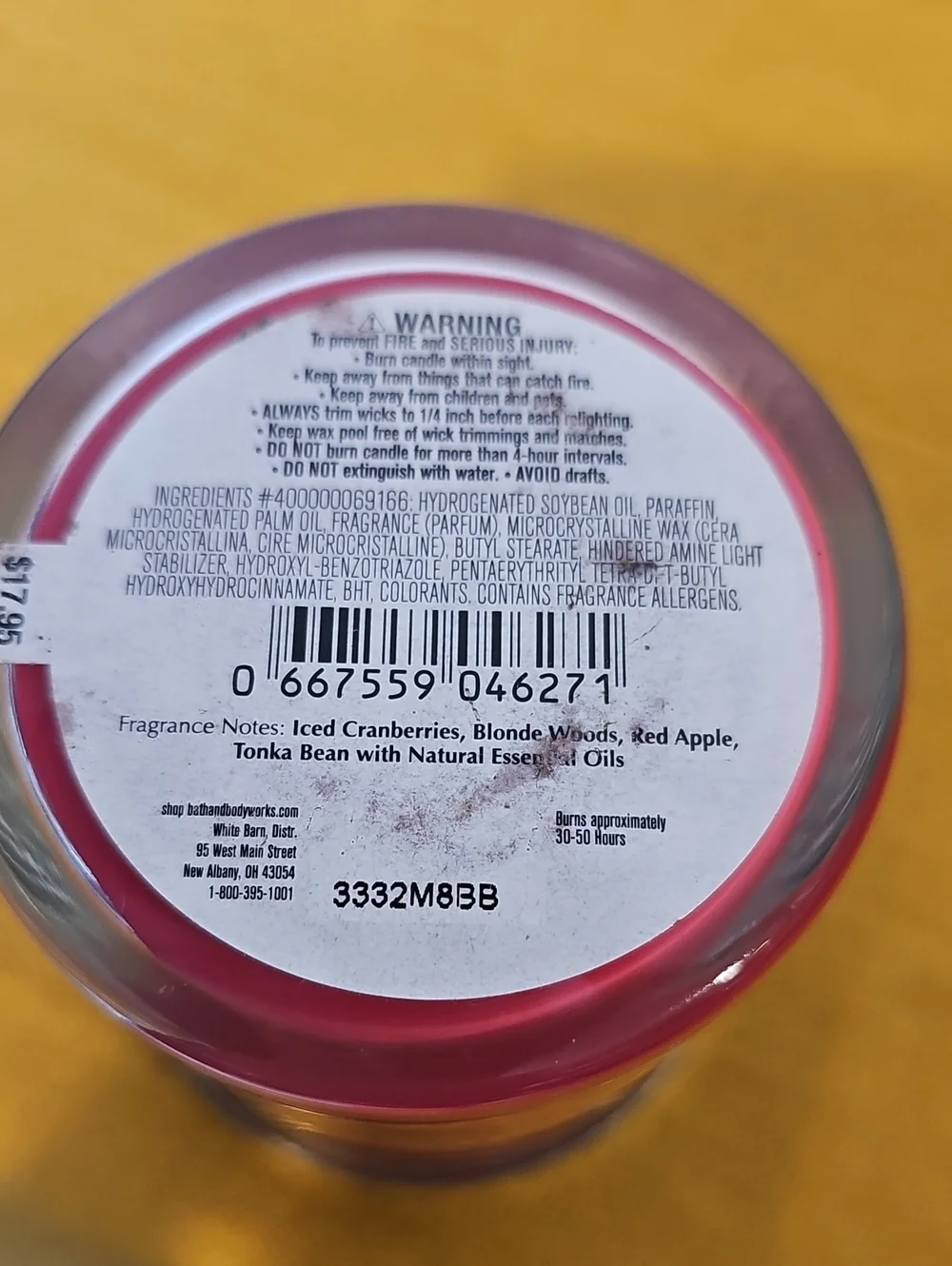 BATH & BODY WORKS WHITE BARN FROSTED CRANBERRY 8 OZ. SINGLE WICK JAR CANDLE NEW